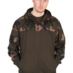Fox LW Khaki/Camo Split Zip Hoody / Cipzáros Pulóver